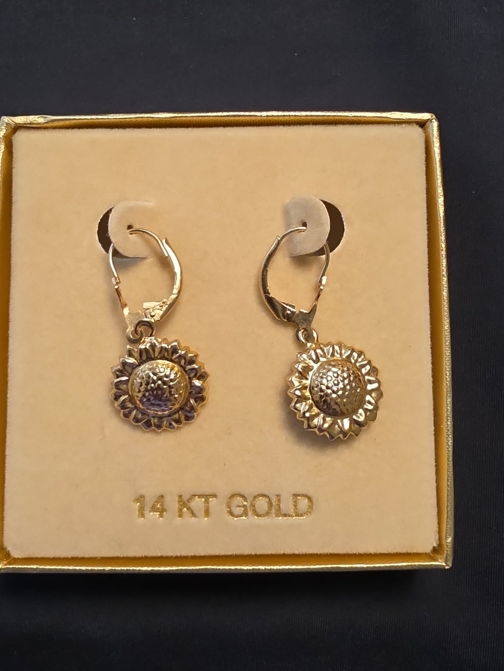 14K Gold Sunflower Drop Earrings